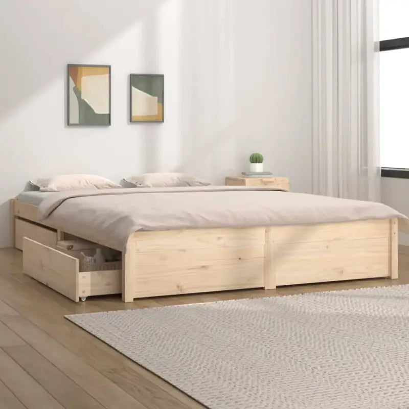 Houten bedframe van massief grenenhout met levering bevat - Naturel / 135 x 190 cm - Bedden & bedframes