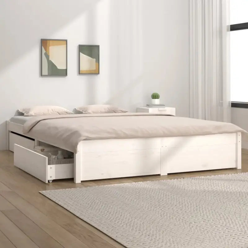 Houten bedframe van massief grenenhout met levering bevat - Wit / 140 x 190 cm - Bedden & bedframes