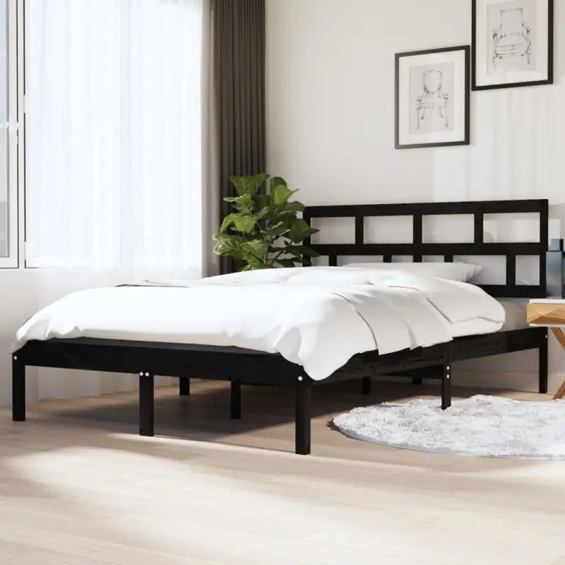 Houten Bedframe van Massief Grenenhout met Levering Bevat - Zwart / 135 x 190 cm - Bedden & bedframes