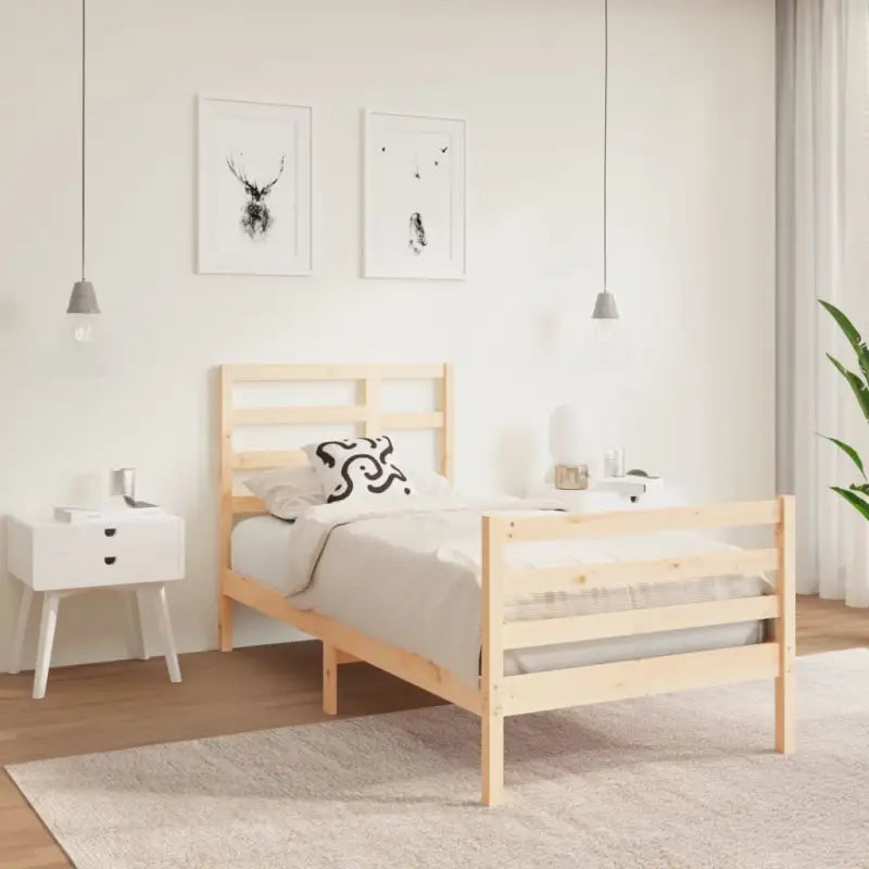 Houten bedframe van massief grenenhout voor een moderne slaapkamer - Naturel / 75 x 190 cm - Bedden & bedframes