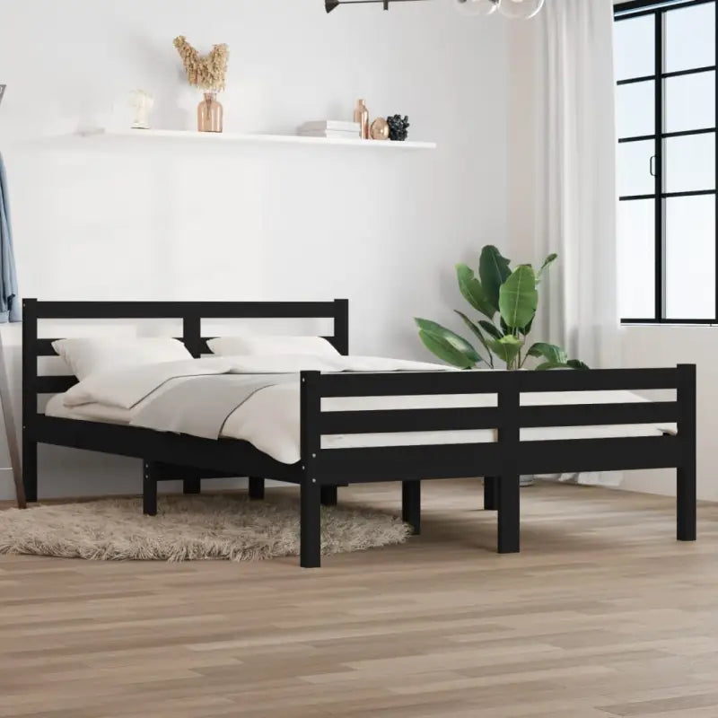 Houten bedframe van massief grenenhout voor een moderne slaapkamer - Zwart / 150 x 200 cm - Bedden & bedframes