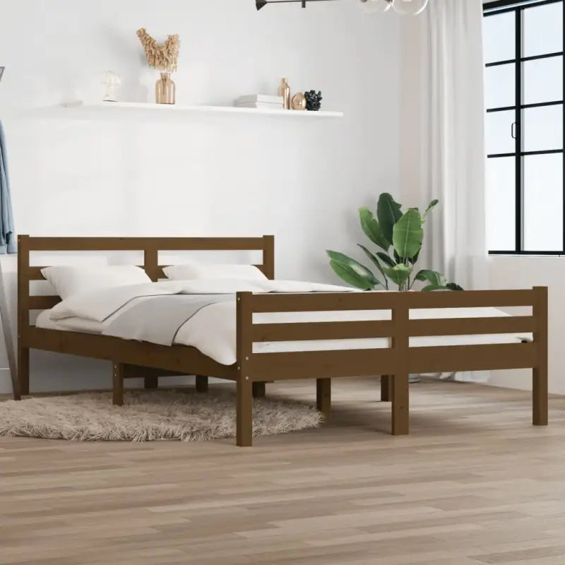 Houten bedframe van massief grenenhout voor een moderne slaapkamer - Honingbruin / 140 x 190 cm - Bedden & bedframes