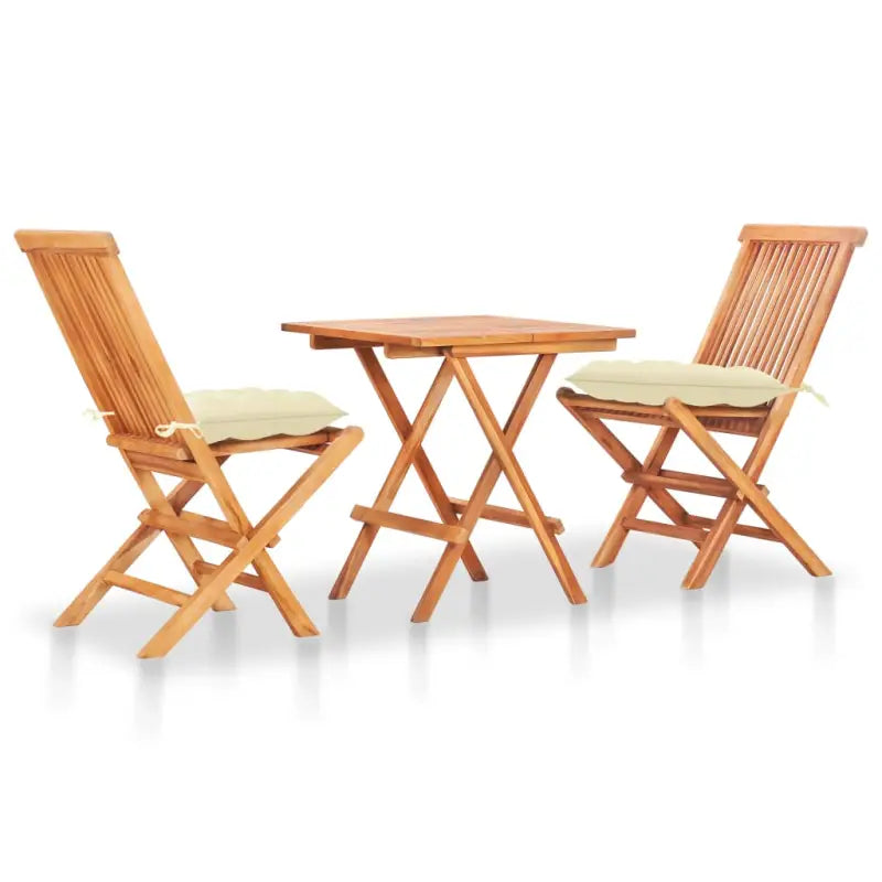 Houten bistroset met fijn geschuurd teakhout en afmetingen voor tafel en stoel - Crème - Tuinsets