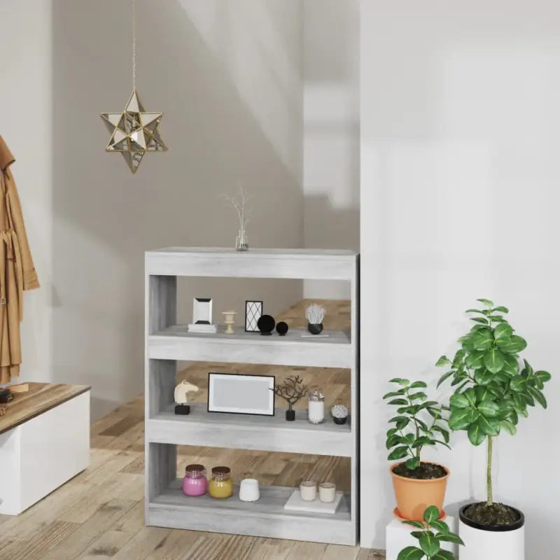 Houten boekenkast in grijs sonoma met bewerkt hout voor stijlvol interieur - Grijs sonoma / 1 - Boekenkasten