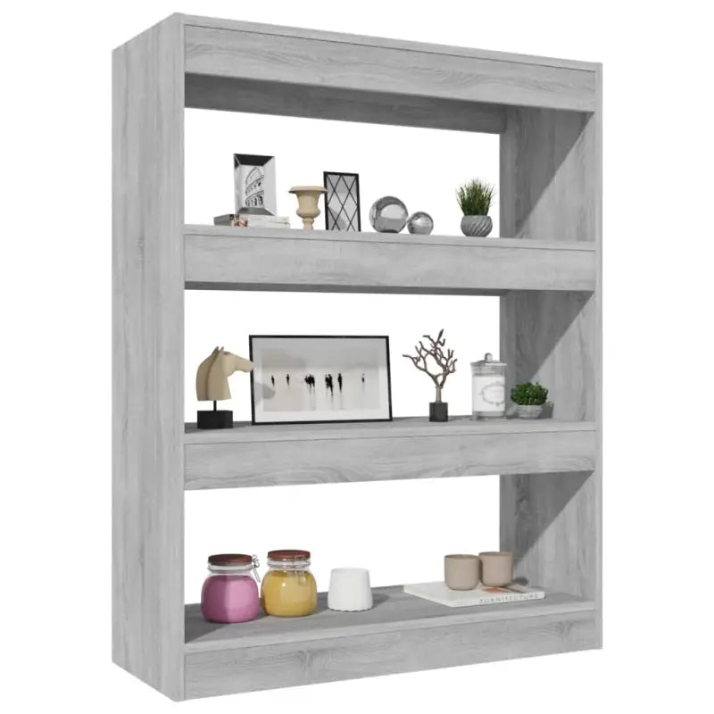 Houten boekenkast in grijs sonoma met bewerkt hout voor stijlvol interieur - Grijs sonoma / 1 - Boekenkasten