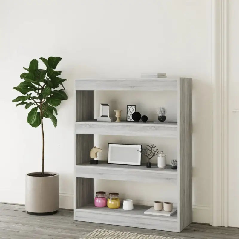 Houten boekenkast in grijs sonoma met bewerkt hout voor stijlvol interieur - Grijs sonoma / 1 - Boekenkasten