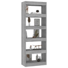 Houten boekenkast met bewerkt hout en kamerscherm gebruikt stijl - Betongrijs / 1 - Boekenkasten