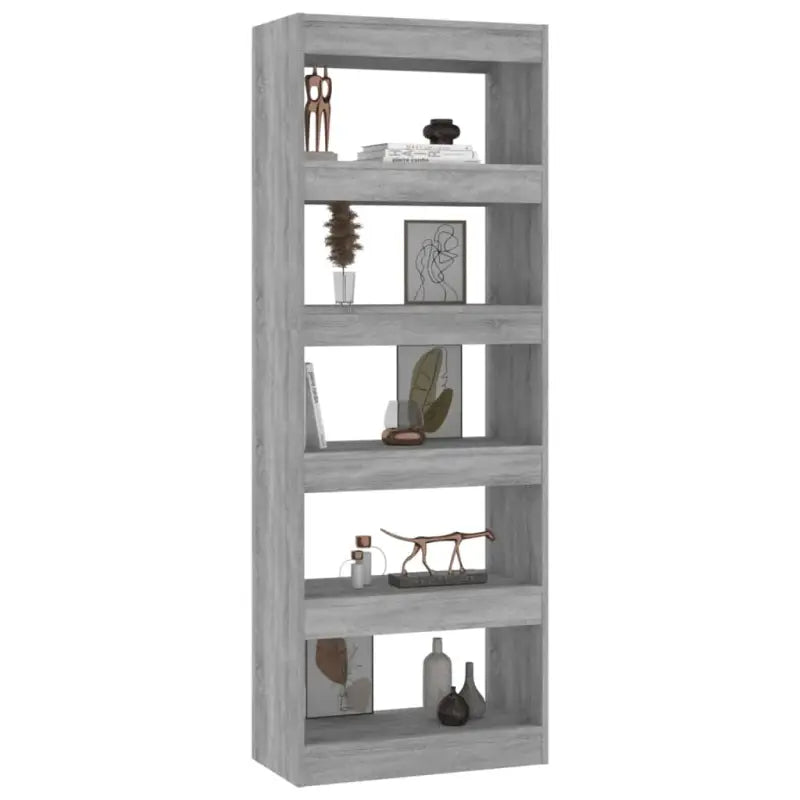 Houten boekenkast met bewerkt hout en kamerscherm gebruikt stijl - Betongrijs / 1 - Boekenkasten