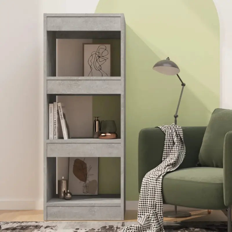 Houten boekenkast met bewerkt hout en kamerscherm gebruikt stijl - Betongrijs / 1 - Boekenkasten