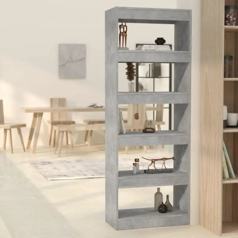 Houten boekenkast met bewerkt hout en kamerscherm gebruikt stijl - Betongrijs / 1 - Boekenkasten