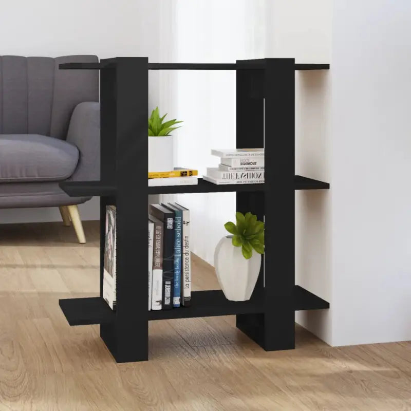 Houten boekenkast met kamerscherm gebruikt voor een strak interieur - Zwart / 1 - Boekenkasten