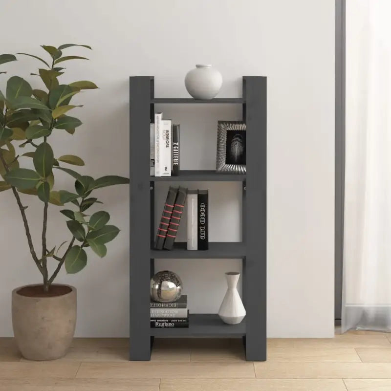 Houten boekenkast met massief grenenhout die ook als kamerscherm wordt gebruikt - Grijs / 1 - Boekenkasten
