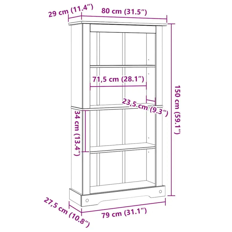 Houten boekenkast met Mexicaanse charme en rustieke uitstraling - Bruin / 1 / 150 cm - Boekenkasten