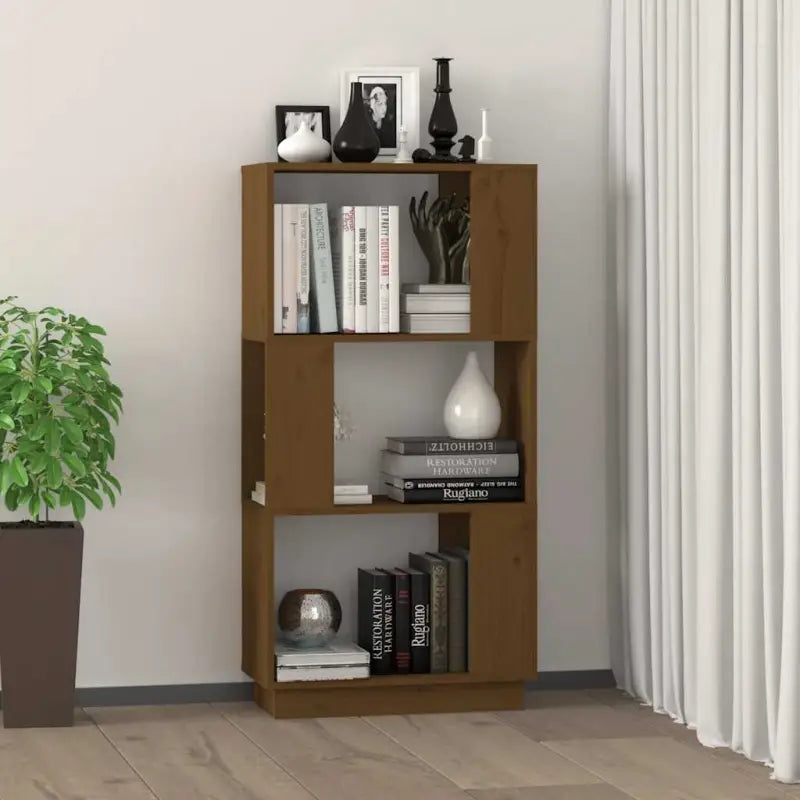Houten boekenkast met multifunctioneel design en natuurlijk mangohout - Honingbruin / 1 - Boekenkasten