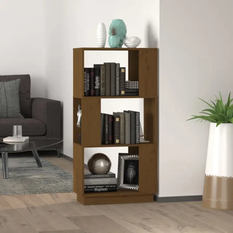 Houten boekenkast met multifunctioneel design en natuurlijk mangohout - Honingbruin / 1 - Boekenkasten