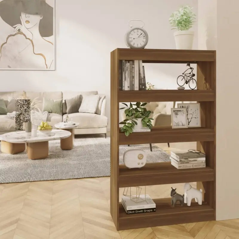 Houten boekenkast van gerookt eiken met strak klassiek ontwerp - bruin eikenkleur / 1 - Boekenkasten