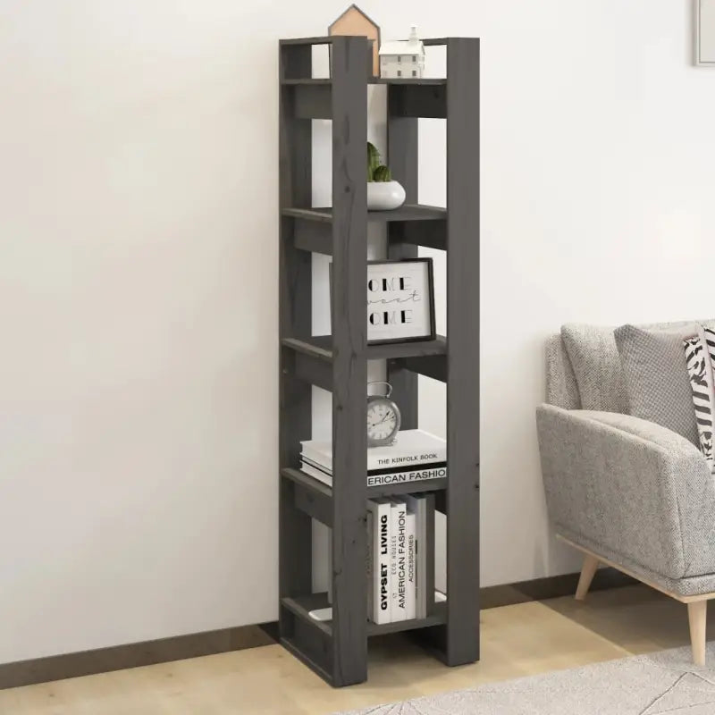 Houten boekenkast van massief grenenhout met klassiek ontwerp - Grijs / 1 - Boekenkasten