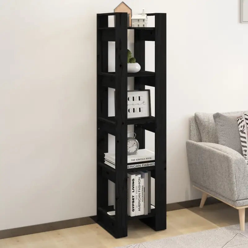 Houten boekenkast van massief grenenhout met klassiek ontwerp - Zwart / 1 - Boekenkasten