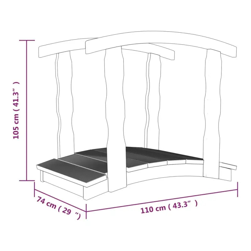 Houten brug van massief grenenhout voor de tuin - 110 x 74 x 105 cm / Met leuning - Tuinbruggen