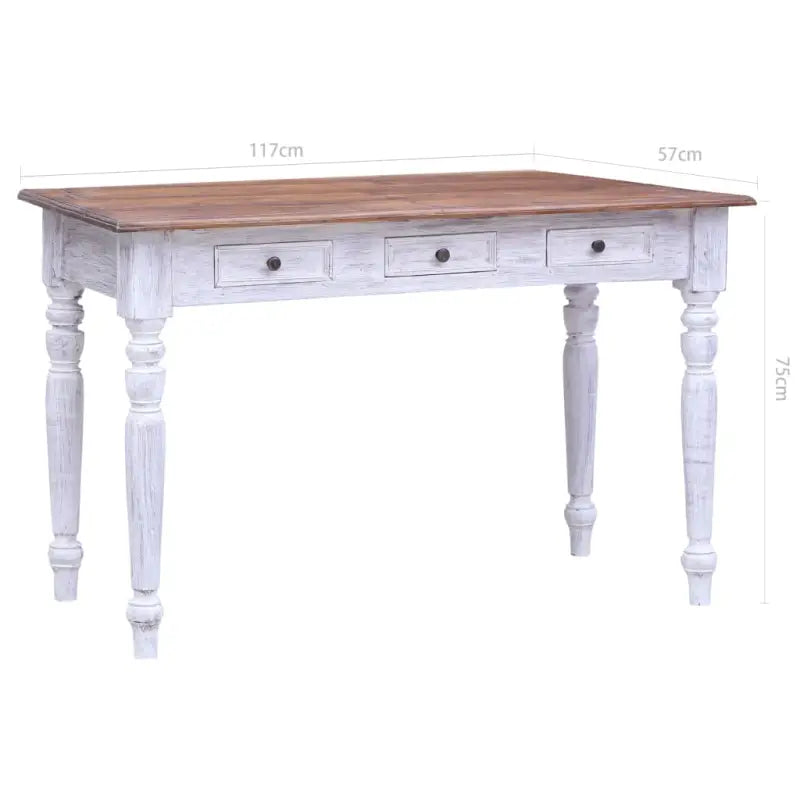 Houten bureau met massief mahoniehout en drie lades - wit en lichthoutkleurig - Bureaus