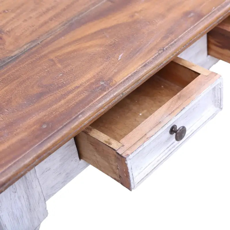 Houten bureau met massief mahoniehout en drie lades - wit en lichthoutkleurig - Bureaus