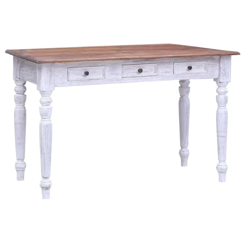 Houten bureau met massief mahoniehout en drie lades - wit en lichthoutkleurig - Bureaus