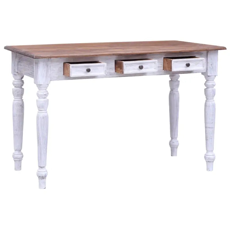 Houten bureau met massief mahoniehout en drie lades - wit en lichthoutkleurig - Bureaus