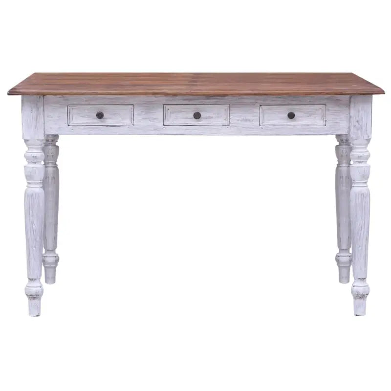 Houten bureau met massief mahoniehout en drie lades - wit en lichthoutkleurig - Bureaus