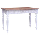 Houten bureau met massief mahoniehout en drie lades - wit en lichthoutkleurig - Bureaus