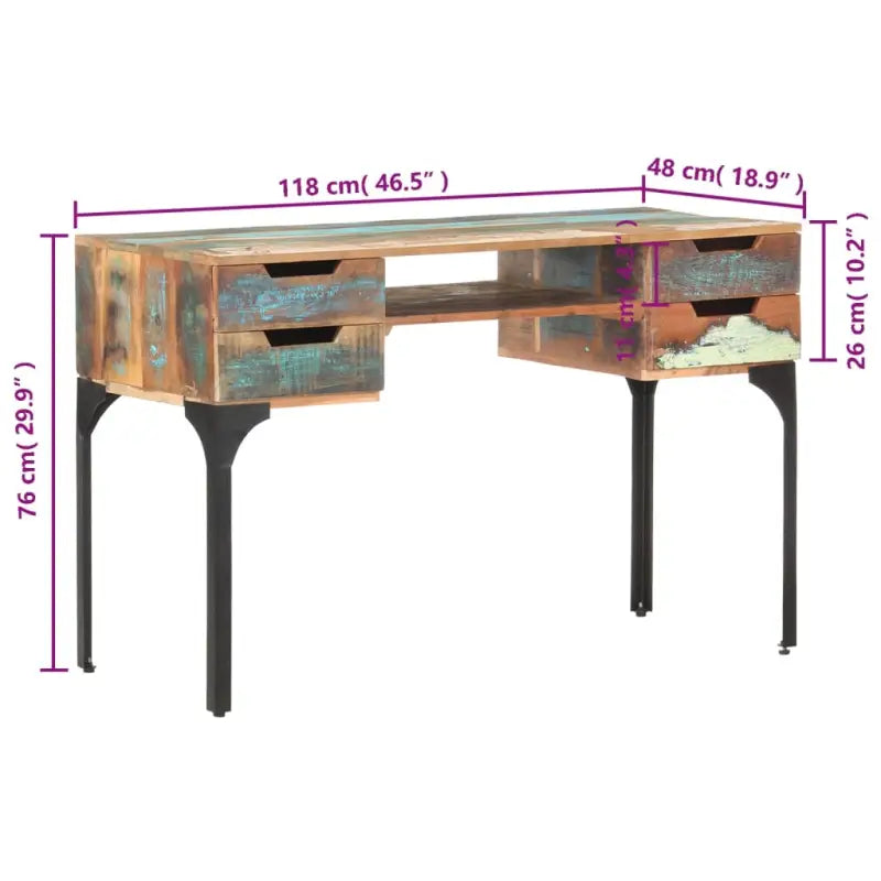 Houten bureau van massief gerecycled hout met uniek vintage karakter - massief gerecycled hout - Bureaus