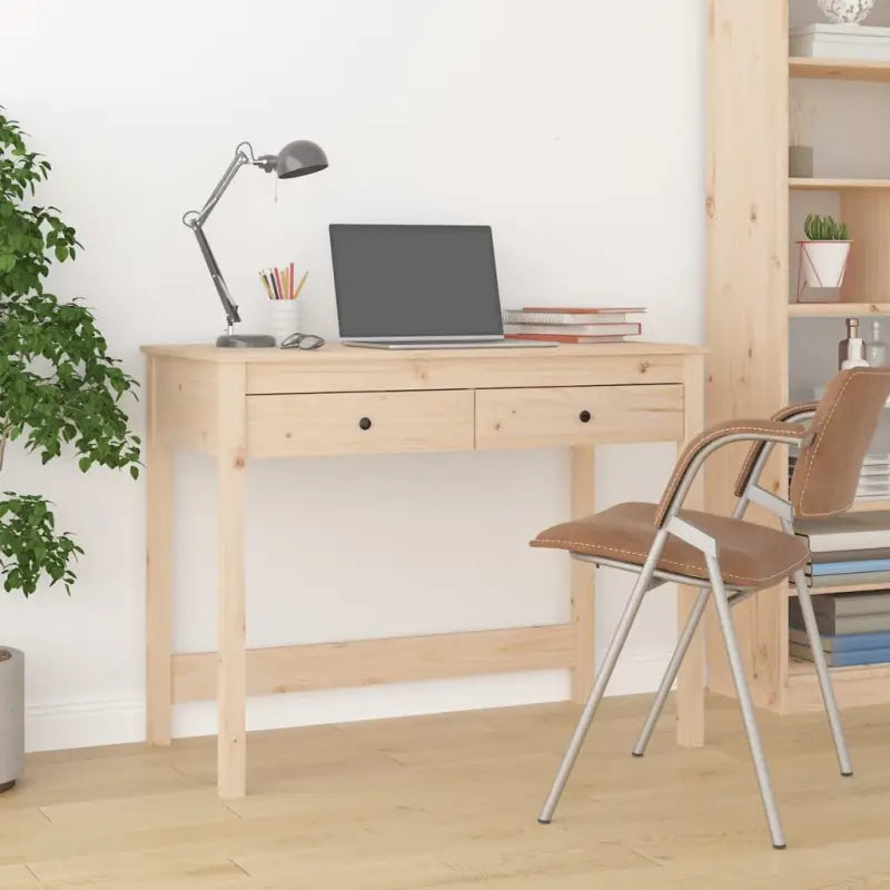 Houten bureau van massief grenenhout voor een elegante studeer- of werkruimte - Naturel - Bureaus