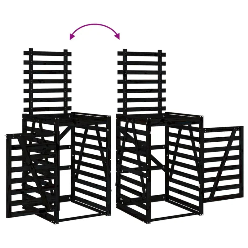 Houten containerberging van massief grenenhout voor tuinafval - Zwart grenenhout / 1 - Containerbergingen