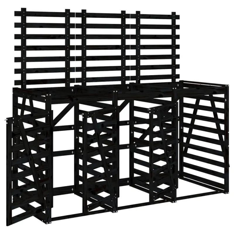 Houten containerberging van massief grenenhout voor tuinafval - Zwart grenenhout / 1 - Containerbergingen