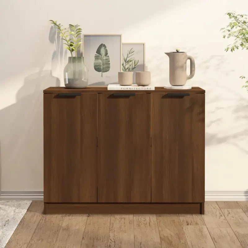 Houten Dressoir met bewerkt hout en stevig blad voor moderne charme - bruin eikenkleur / 1 - Dressoirs & buffetkasten