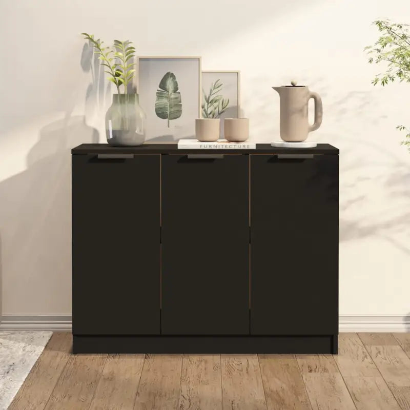 Houten Dressoir met bewerkt hout en stevig blad voor moderne charme - Zwart / 1 - Dressoirs & buffetkasten