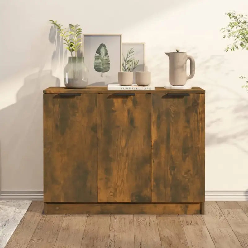 Houten Dressoir met bewerkt hout en stevig blad voor moderne charme - Gerookt eiken / 1 - Dressoirs & buffetkasten