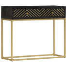 Houten dressoir met massief mangohout en zwarte goudkleurige afwerking - Dressoirs & buffetkasten