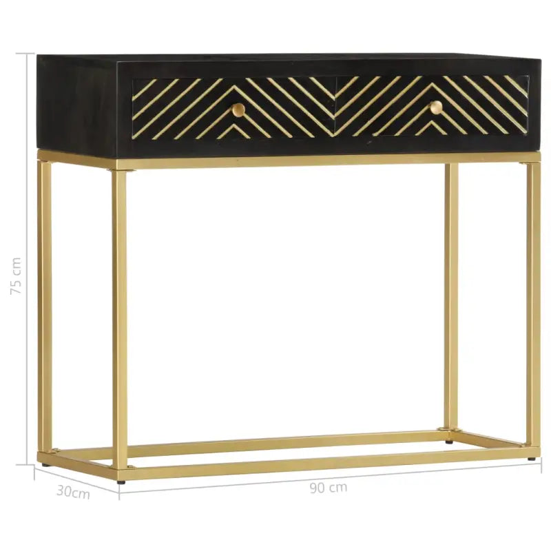 Houten dressoir met massief mangohout en zwarte goudkleurige afwerking - Dressoirs & buffetkasten