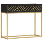 Houten dressoir met massief mangohout en zwarte goudkleurige afwerking - Dressoirs & buffetkasten