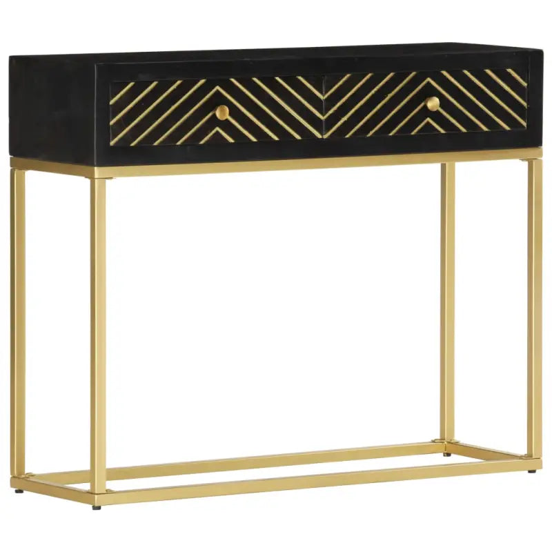 Houten dressoir met massief mangohout en zwarte goudkleurige afwerking - Dressoirs & buffetkasten