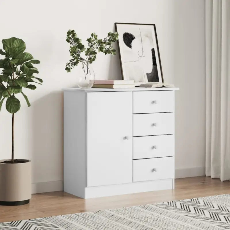 Houten dressoir van massief grenenhout met houten knoppen - Wit / 1 - Dressoirs & buffetkasten