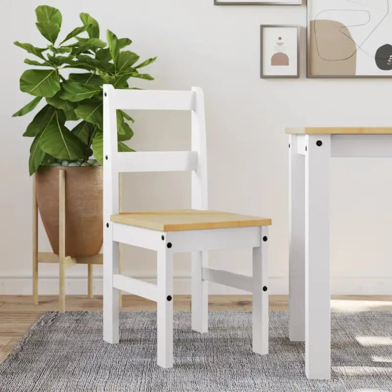Houten eetkamerstoelen van massief grenenhout eenvoudig schoon en tijdloos - Wit / 1 - Eetkamerstoelen