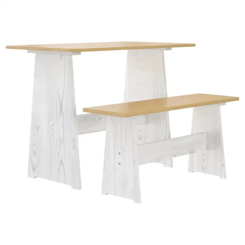 Houten eettafel met bankje van massief grenenhout voor eetkamer of keuken - honingbruin en wit / 1 - Eettafels