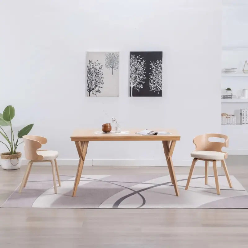 Houten frame eetkamerstoel met levering bevat voor een moderne uitstraling - Crème en lichtbruin / 2 - Eetkamerstoelen