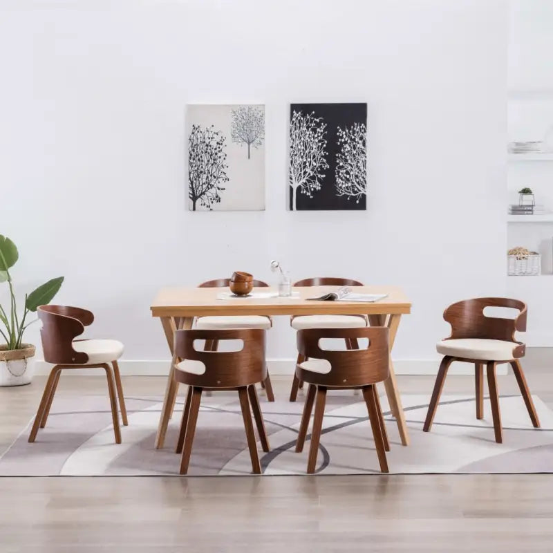 Houten frame eetkamerstoel met levering bevat voor een moderne uitstraling - Crème en donkerbruin / 6 - Eetkamerstoelen