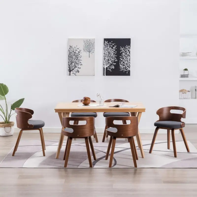 Houten frame eetkamerstoel met levering bevat voor een moderne uitstraling - Grijs en donkerbruin / 6 - Eetkamerstoelen