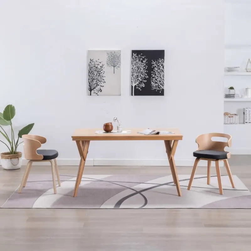 Houten frame eetkamerstoel met levering bevat voor een moderne uitstraling - Zwart en lichtbruin / 2 - Eetkamerstoelen