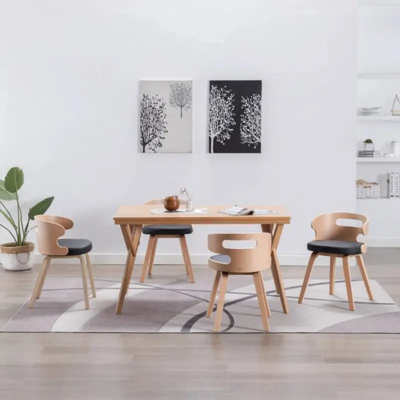 Houten frame eetkamerstoel met levering bevat voor een moderne uitstraling - Zwart en lichtbruin / 4 - Eetkamerstoelen