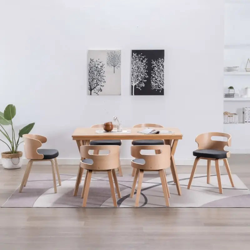 Houten frame eetkamerstoel met levering bevat voor een moderne uitstraling - Zwart en lichtbruin / 6 - Eetkamerstoelen