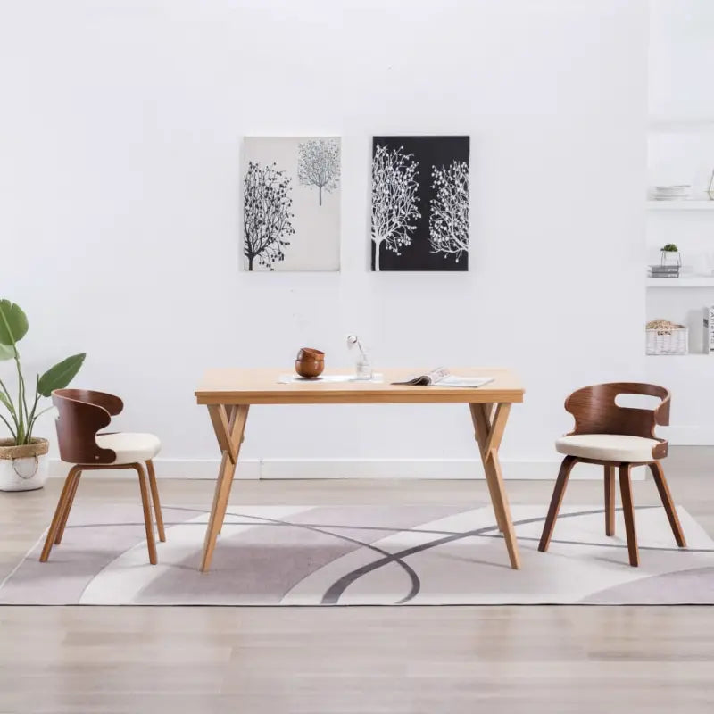 Houten frame eetkamerstoel met levering bevat voor een moderne uitstraling - Crème en donkerbruin / 2 - Eetkamerstoelen